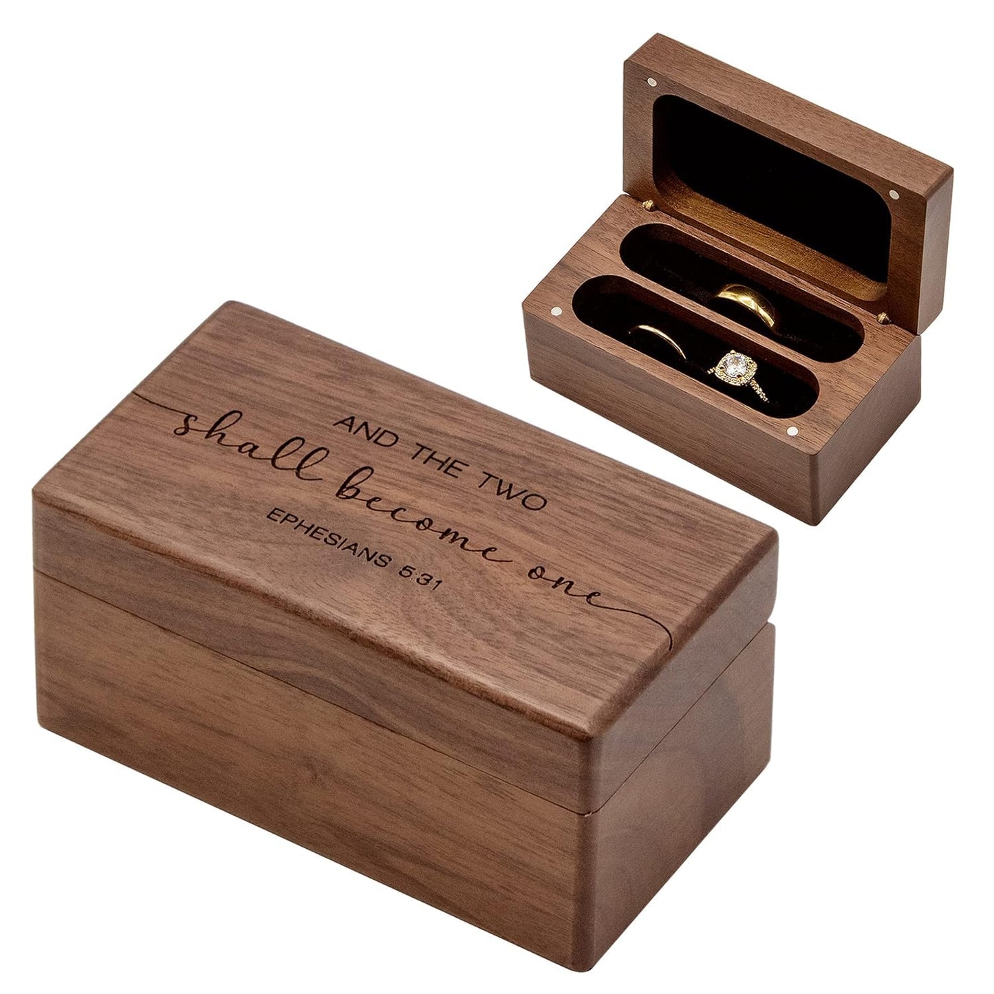 MUUJEE Engraved Ring Box for Wedding and Engagement Rings