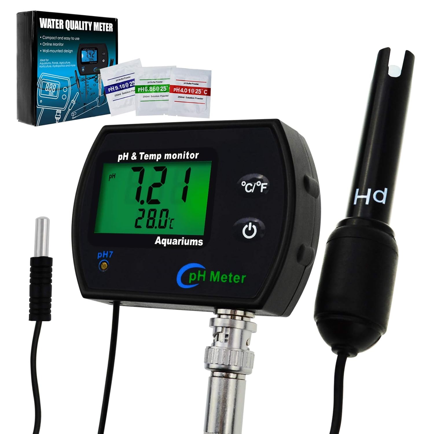 2-in-1 Combo pH & Temperature Meter for Water Quality Testing