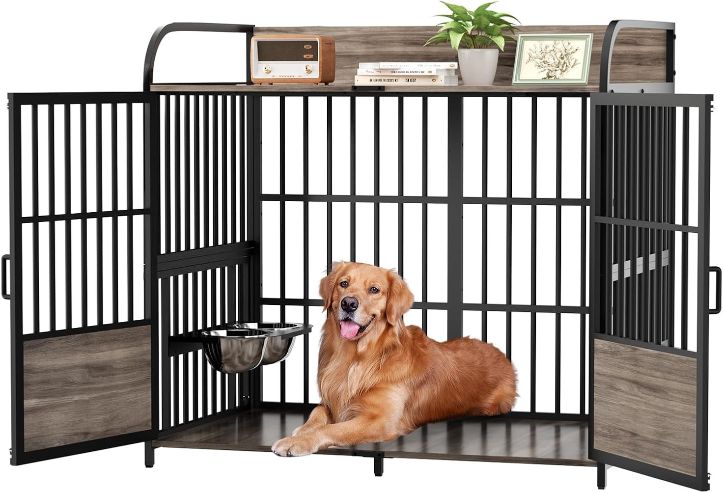48 in Large Dog Crate with Adjustable Bowls for Comfort