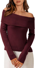 Off The Shoulder Sweater for Women - Cozy Ribbed Pullover 4-6