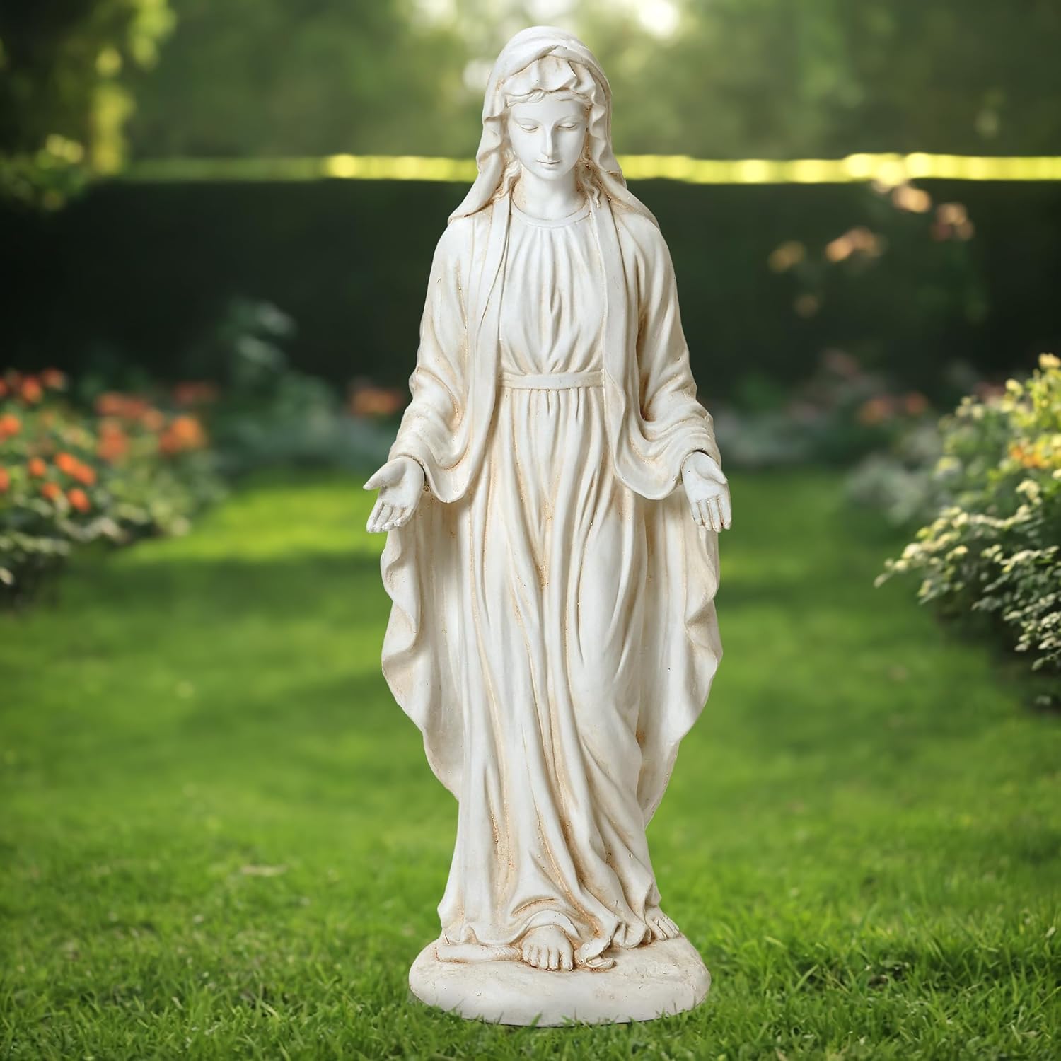 LuxenHome Virgin Mary Statue Outdoor for Garden Decor and Blessings