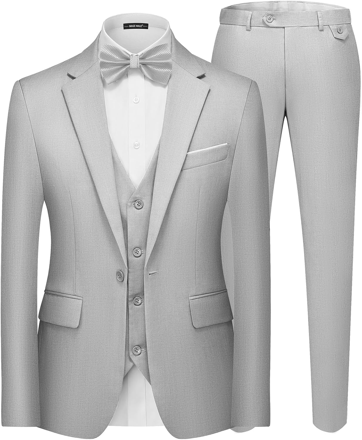 MAGE MALE Men's 3 Pieces Suit Elegant Solid Slim Fit Blazer Set
