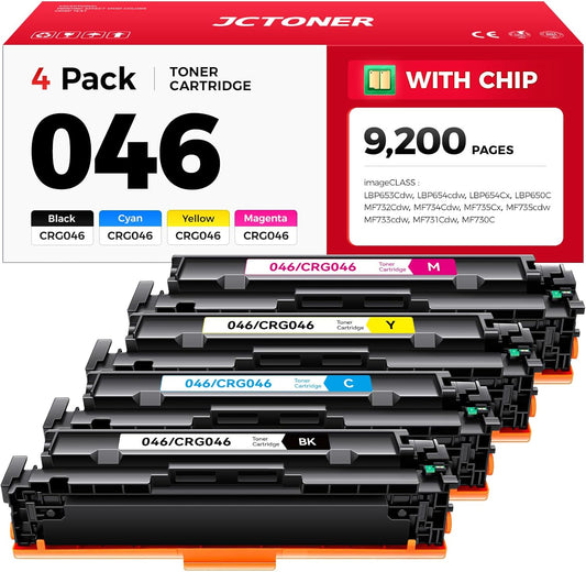 JCTONER 046 Toner Cartridge Set 4-Pack for Canon Printers