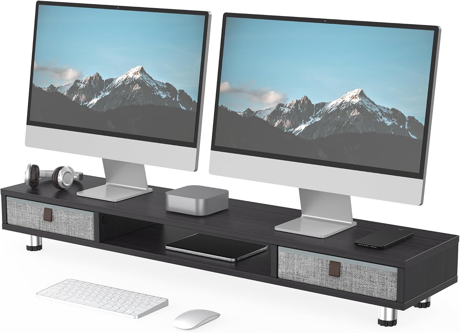 Fenge Dual Monitor Stand with 2 Drawers for Desk Organization