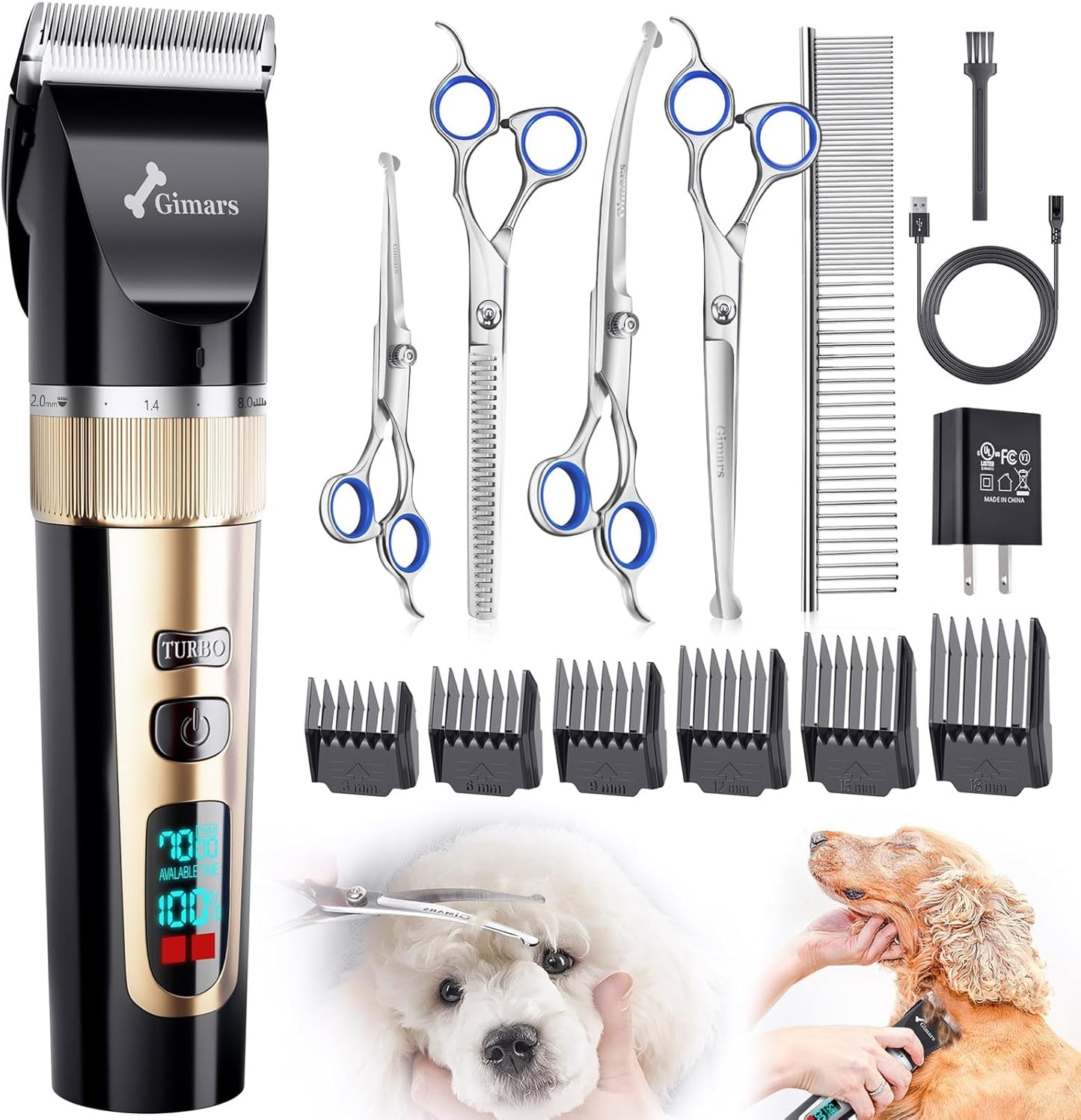 Gimars Cordless Dog Clippers with 6 in 1 Grooming Scissors Kit