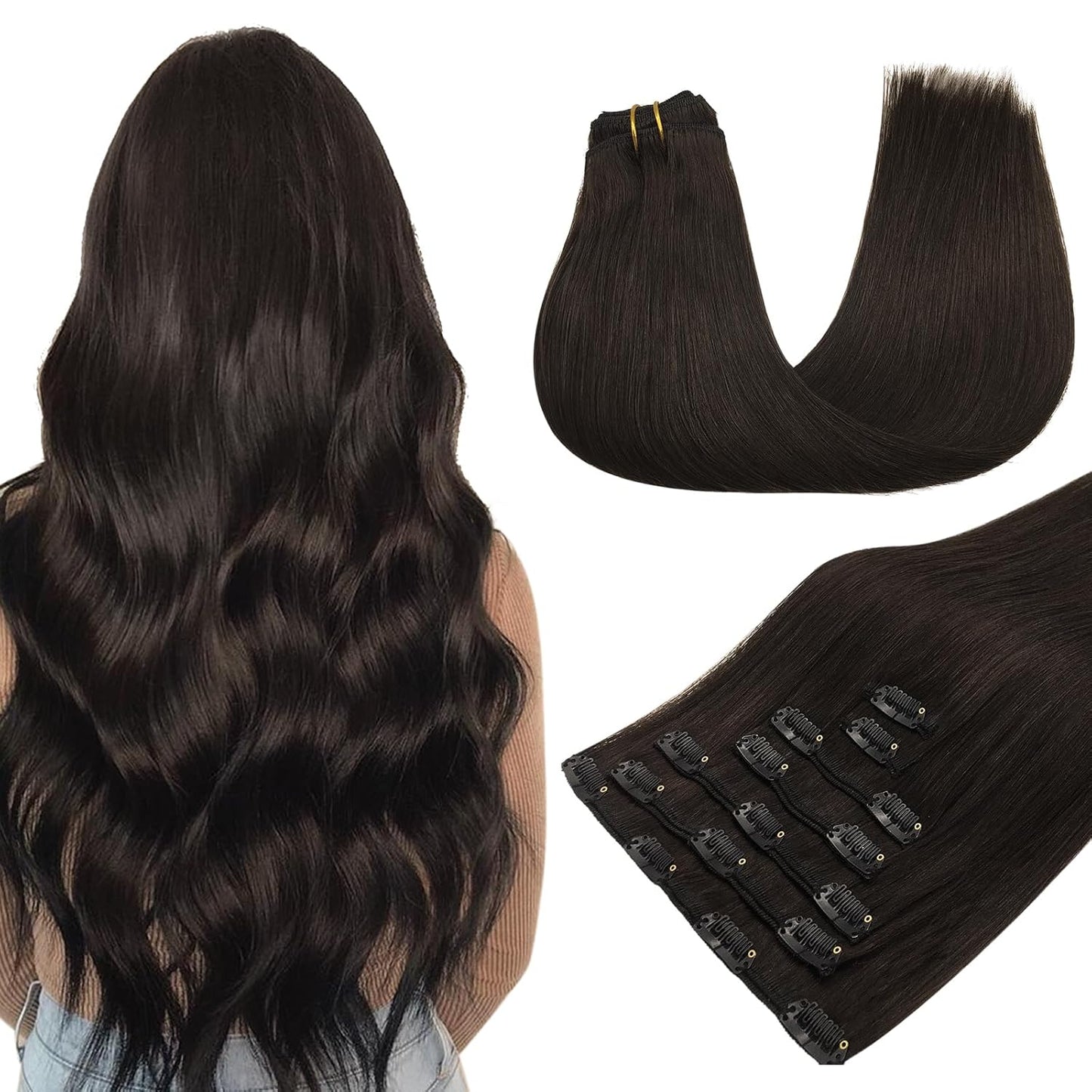 MAXITA Clip in Hair Extensions Real Human Hair for Women