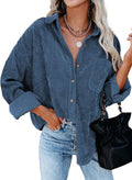 Womens Corduroy Button Down Shirt Oversized Boyfriend Long Sleeve