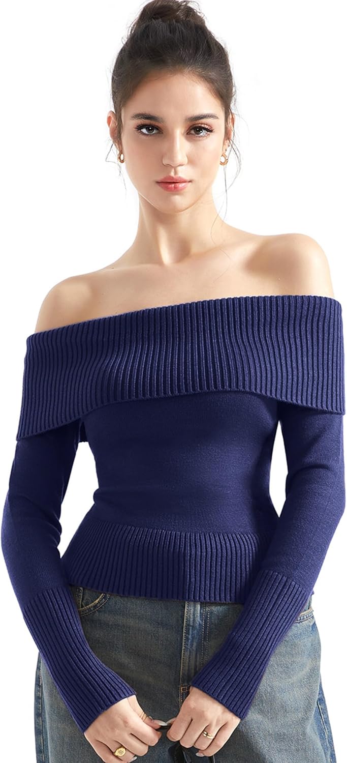 Off Shoulder Long Sleeve Sweater for Trendy Fall Outfits