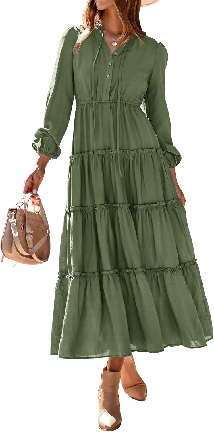 MASCOMODA Fall Long Sleeve Maxi Dresses for Women 2025 Casual