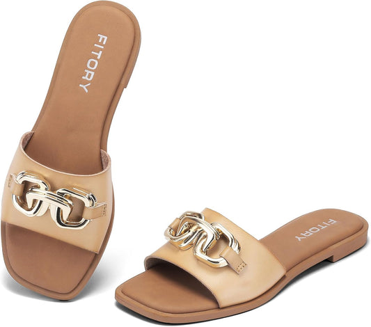 FITORY Women's Flat Sandals Fashion Slides for Summer Comfort