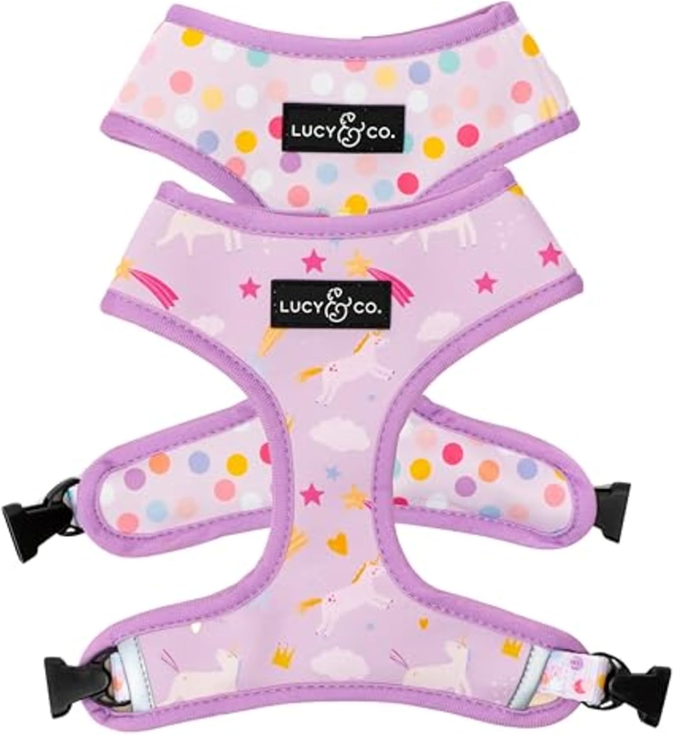 Cute Reversible Dog Harness for Stylish Walks in Unicorn Magic