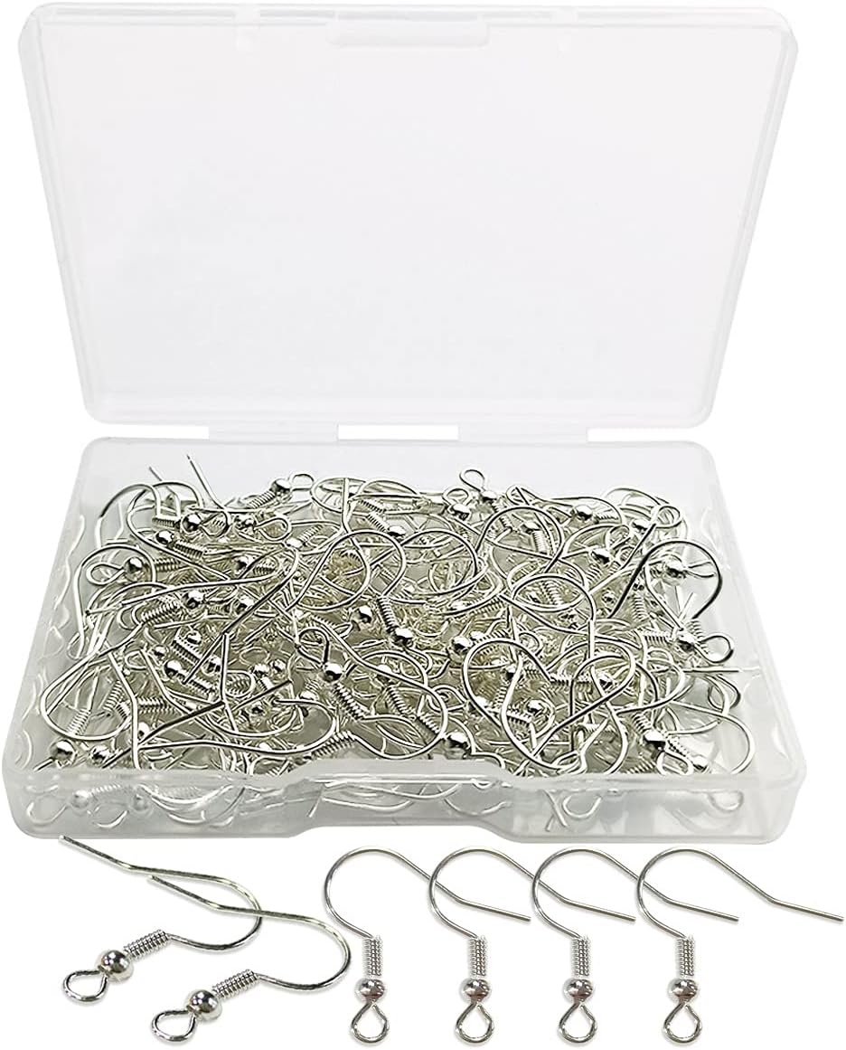 120 Hypoallergenic Silver Earring Hooks with Storage Box - DIY Jewelry