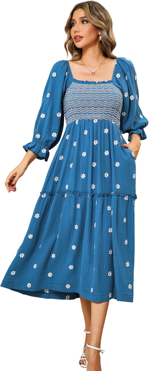 R.Vivimos Women's Long Sleeve Cotton Boho Midi Dress Review