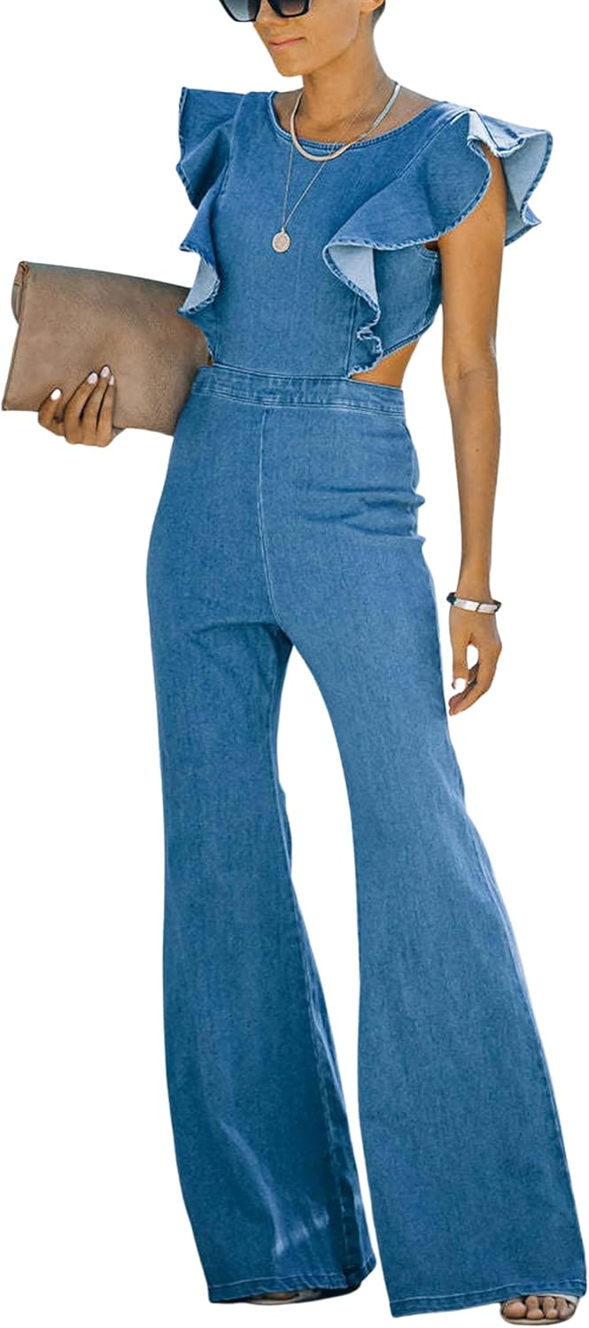Omoone Womens Flared Denim Overalls Jumpsuit for Stylish Looks