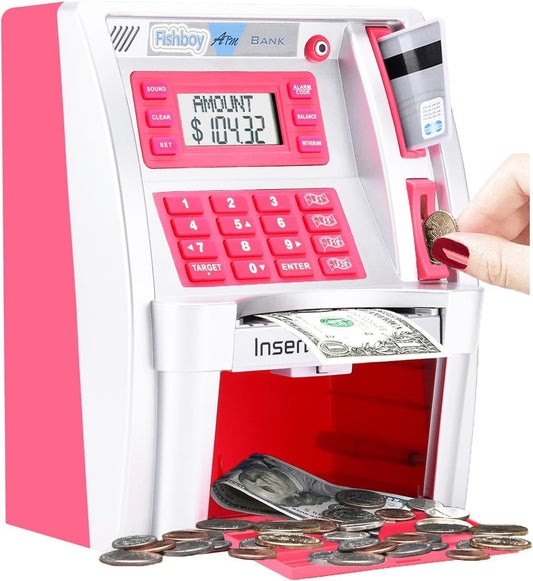 Fishboy Pink ATM Piggy Bank for Kids with Savings Goals
