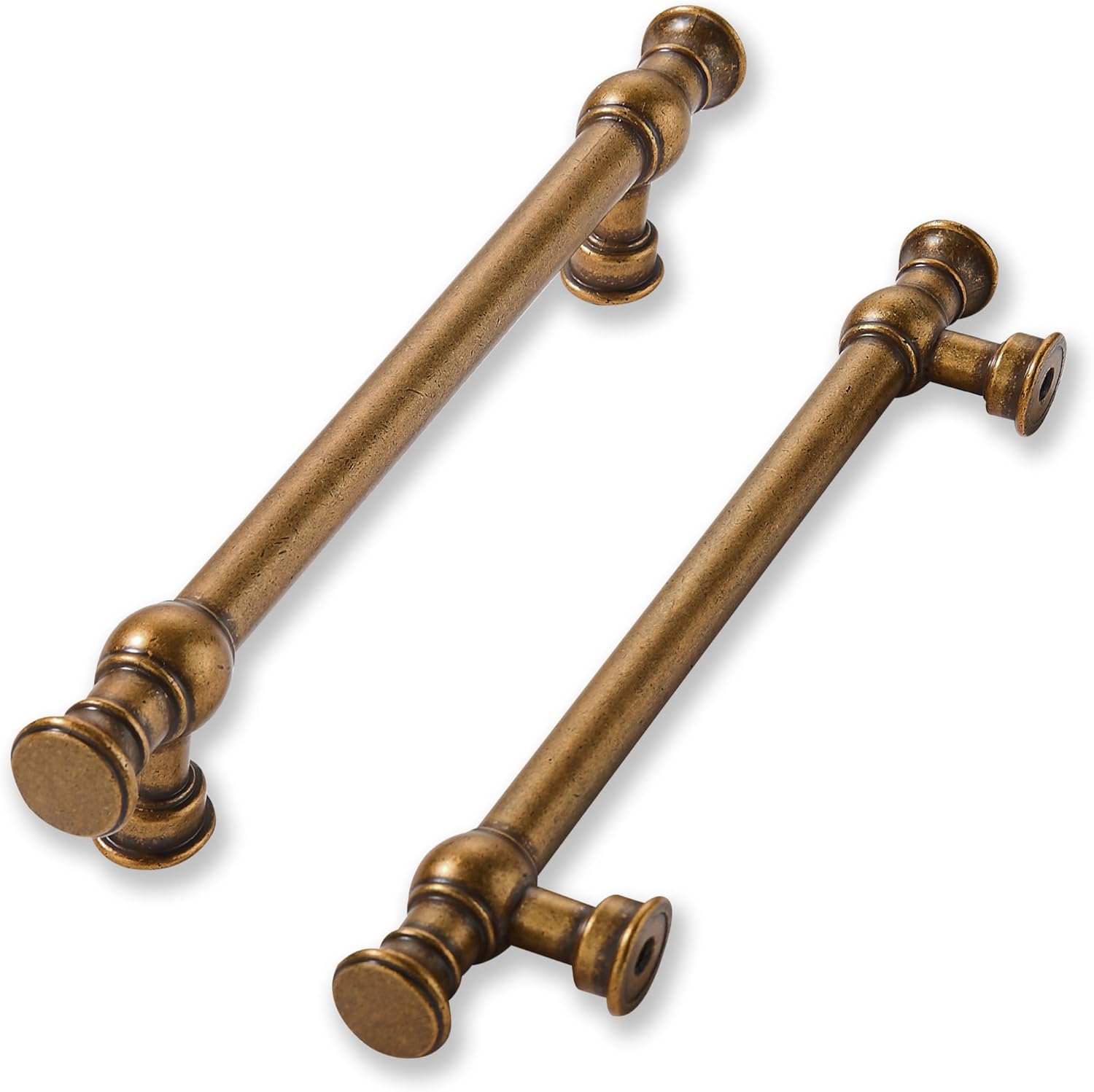 Antique Brass Cabinet Pulls - 10 Pack Heavy Duty Handles