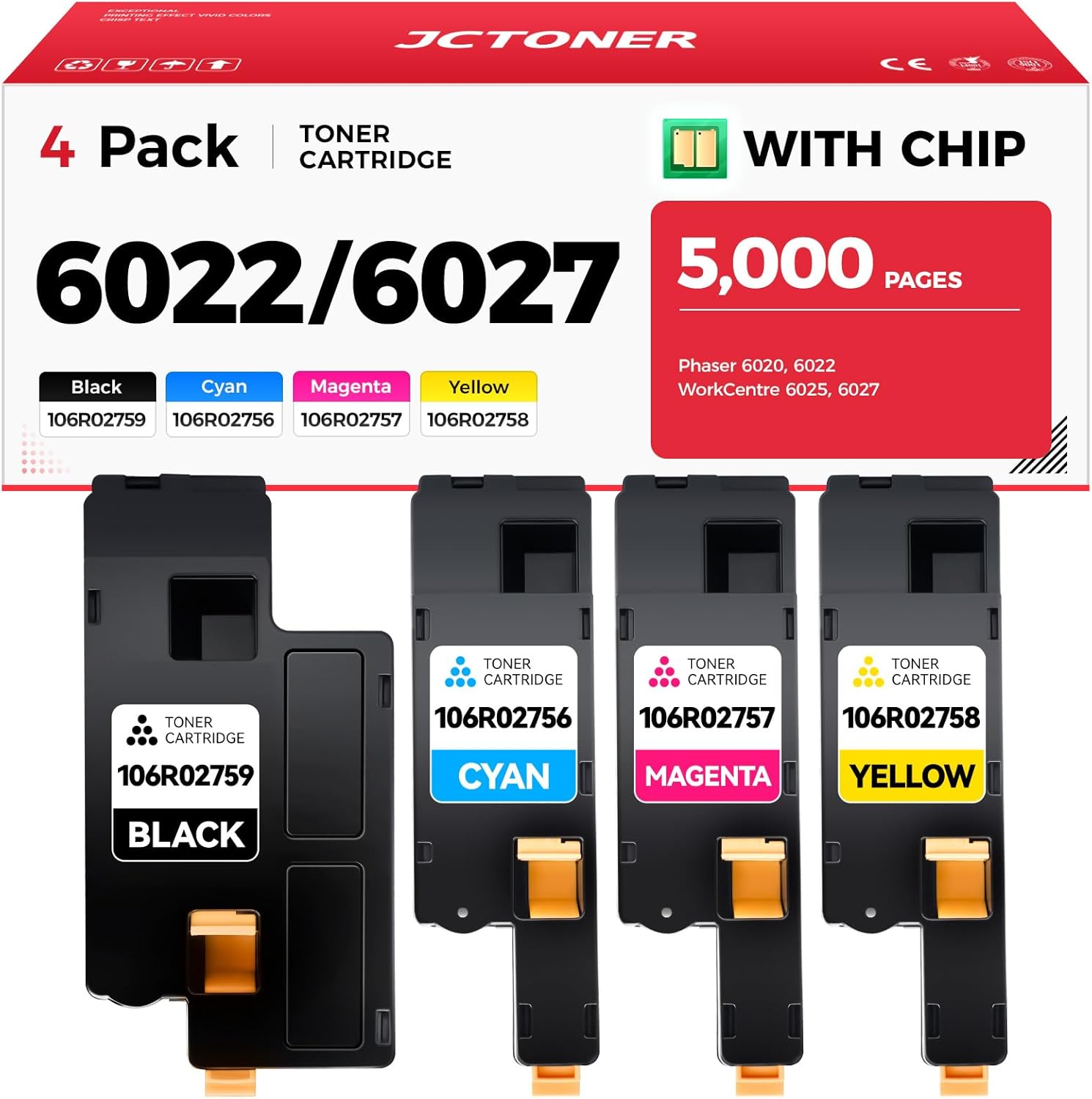 6022 6027 Toner Cartridge Set 4-Pack for Xerox Printers