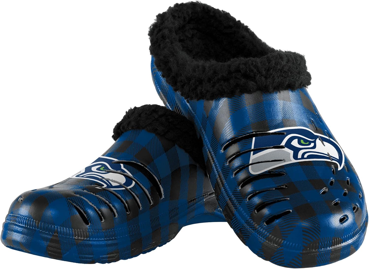 FOCO Men's NFL Team Logo Sherpa Lined Buffalo Check Shoes
