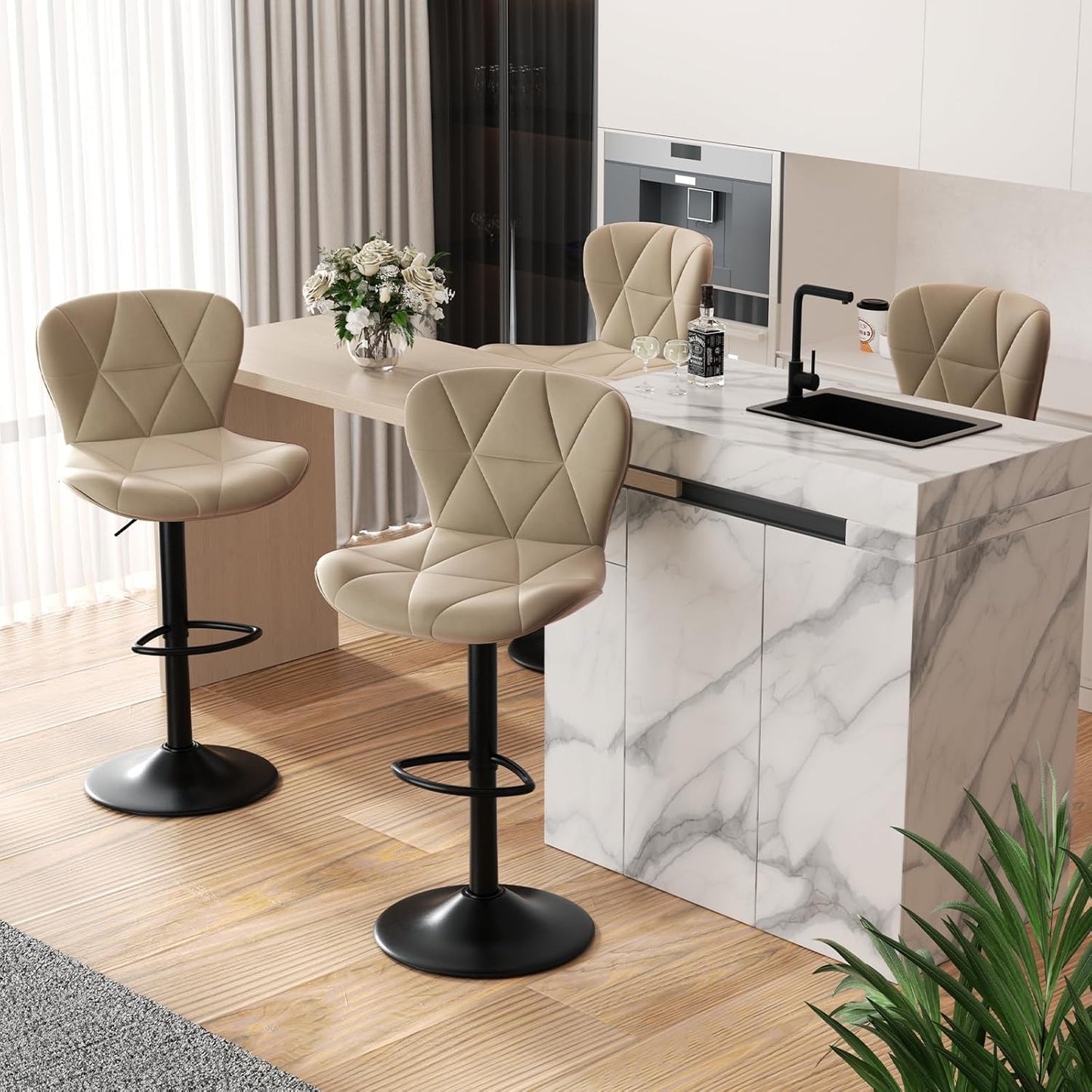 Modern Adjustable Faux Leather Bar Stools Set of 4 for Kitchen