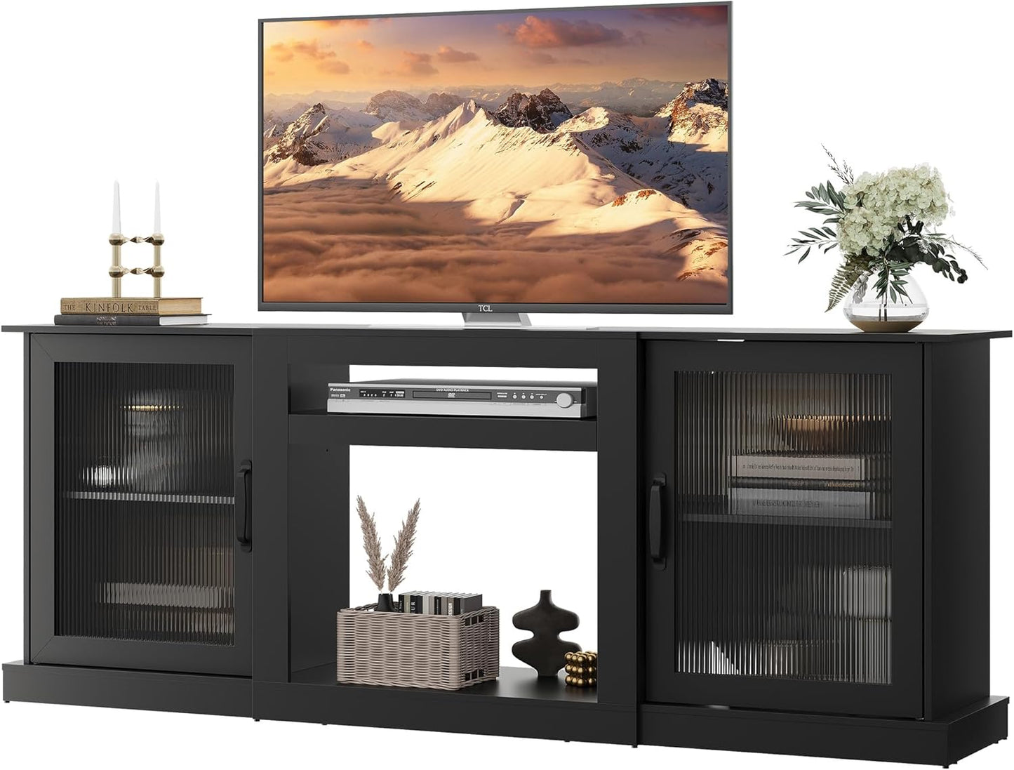 WLIVE Farmhouse TV Stand for 75 inch TV with Storage Cabinets