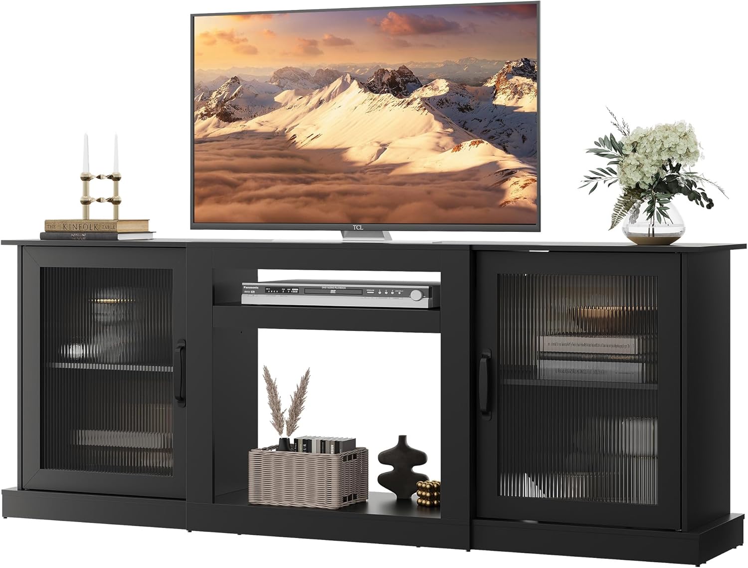 WLIVE Farmhouse TV Stand for 75 inch TV with Storage Cabinets