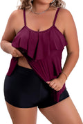 Plus Size Tankini Swimsuit Two Piece - Tummy Control Ruffle Tankini
