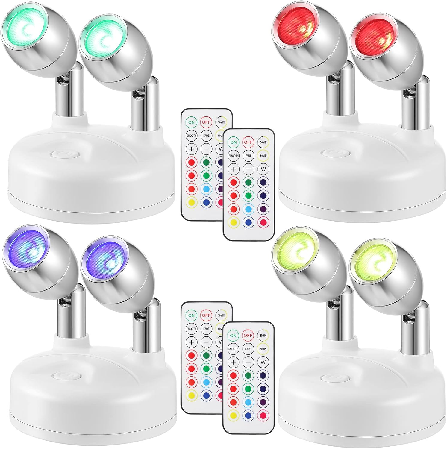 4 Pack Dual Head Battery Operated Spotlights for Indoor Use