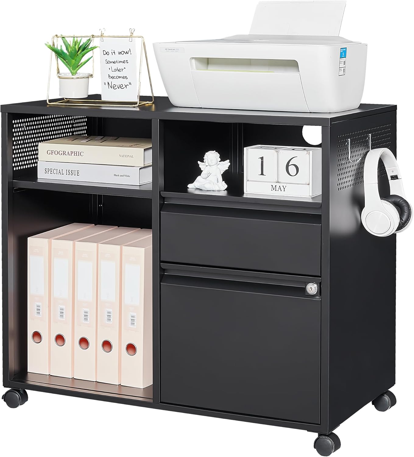Letaya Mobile File Cabinet: Sturdy Metal Lateral Printer Stand