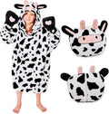 Cozy Kids Hoodie Blanket with Foldable Pillow - Cow