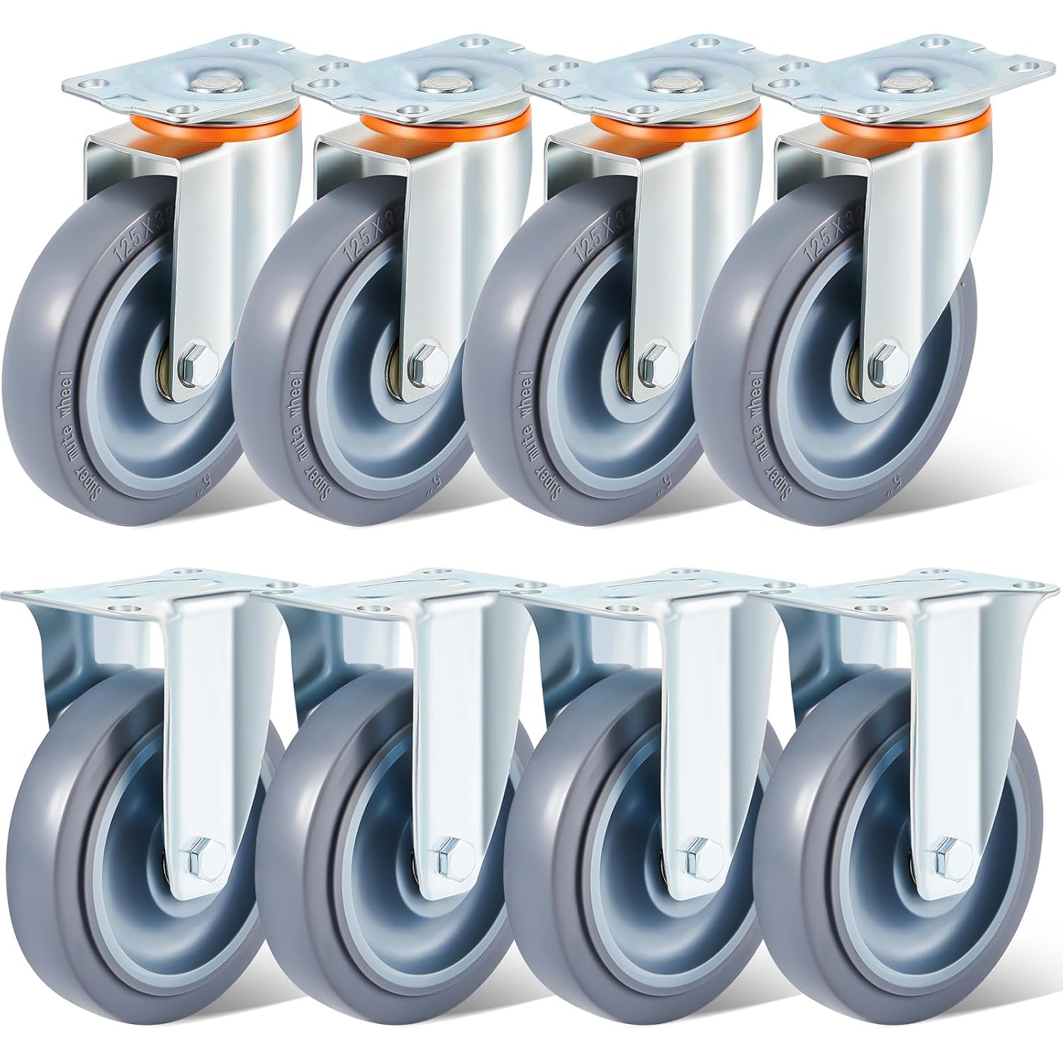 8 Pcs 5 Inch Caster Wheels Replacement Kit for Heavy Duty Use