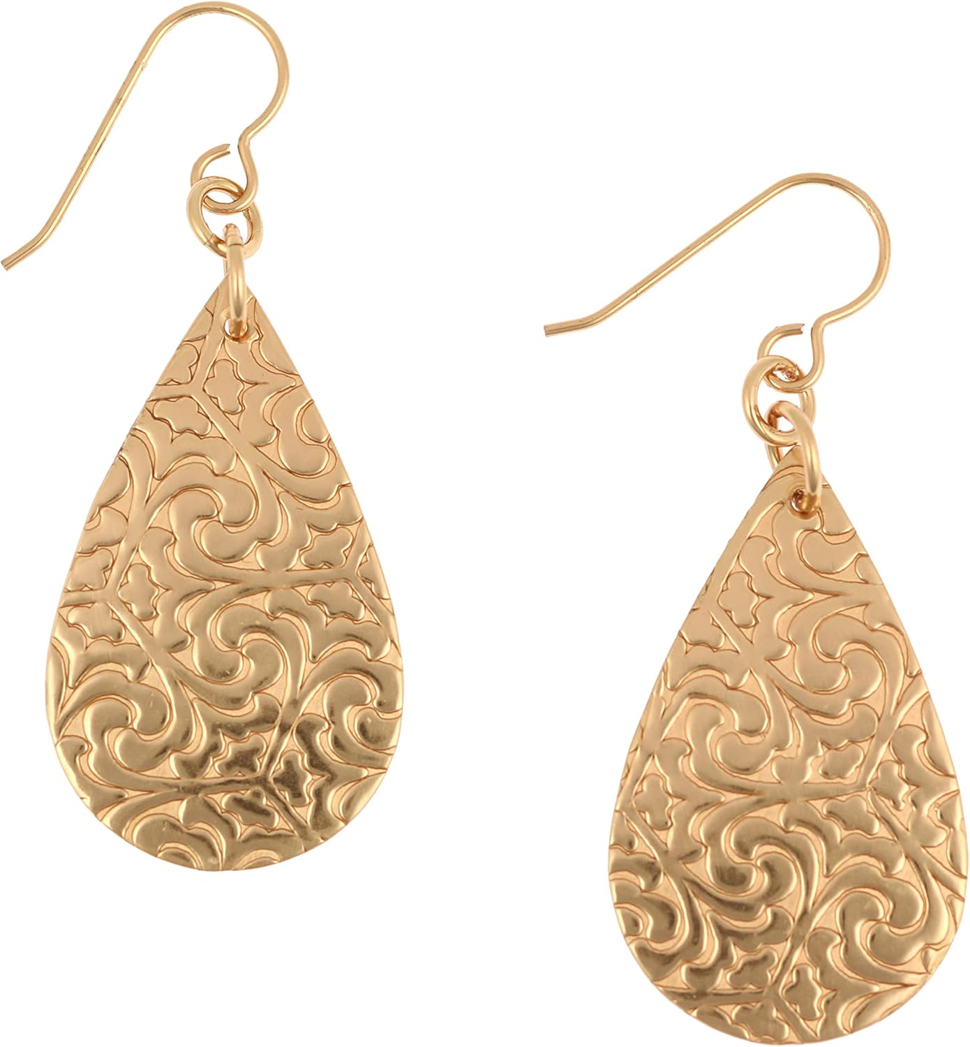 Small Damask Embossed Bronze Teardrop Earrings for Elegant Style