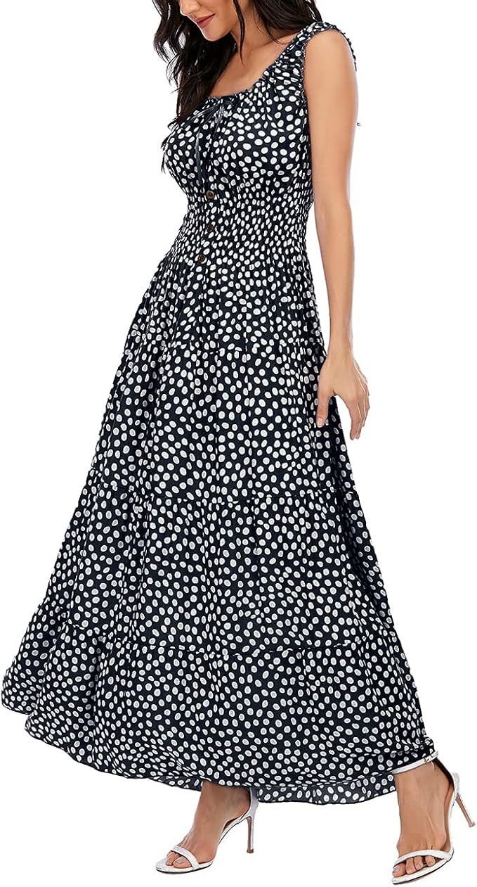 Womens Sleeveless Summer Flowy Printed Boho Maxi Long Dress