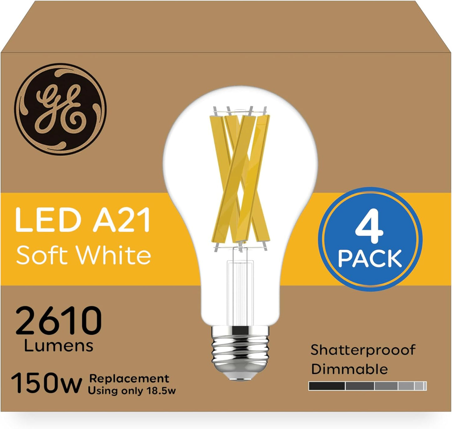 GE Ultra Bright LED Light Bulbs 150 Watt Soft White A21 4 Pack
