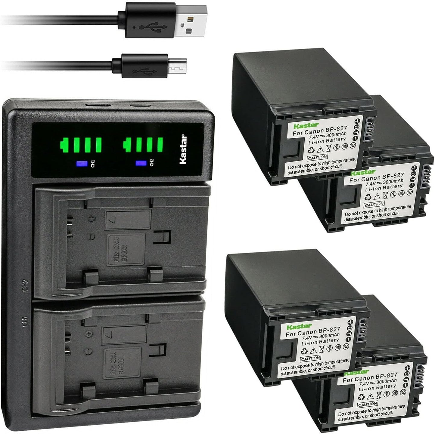 Kastar 4-Pack Battery and USB Charger for Canon VIXIA Cameras