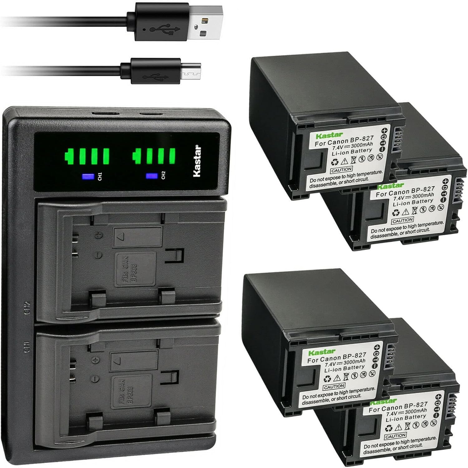 Kastar 4-Pack Battery and USB Charger for Canon VIXIA Cameras