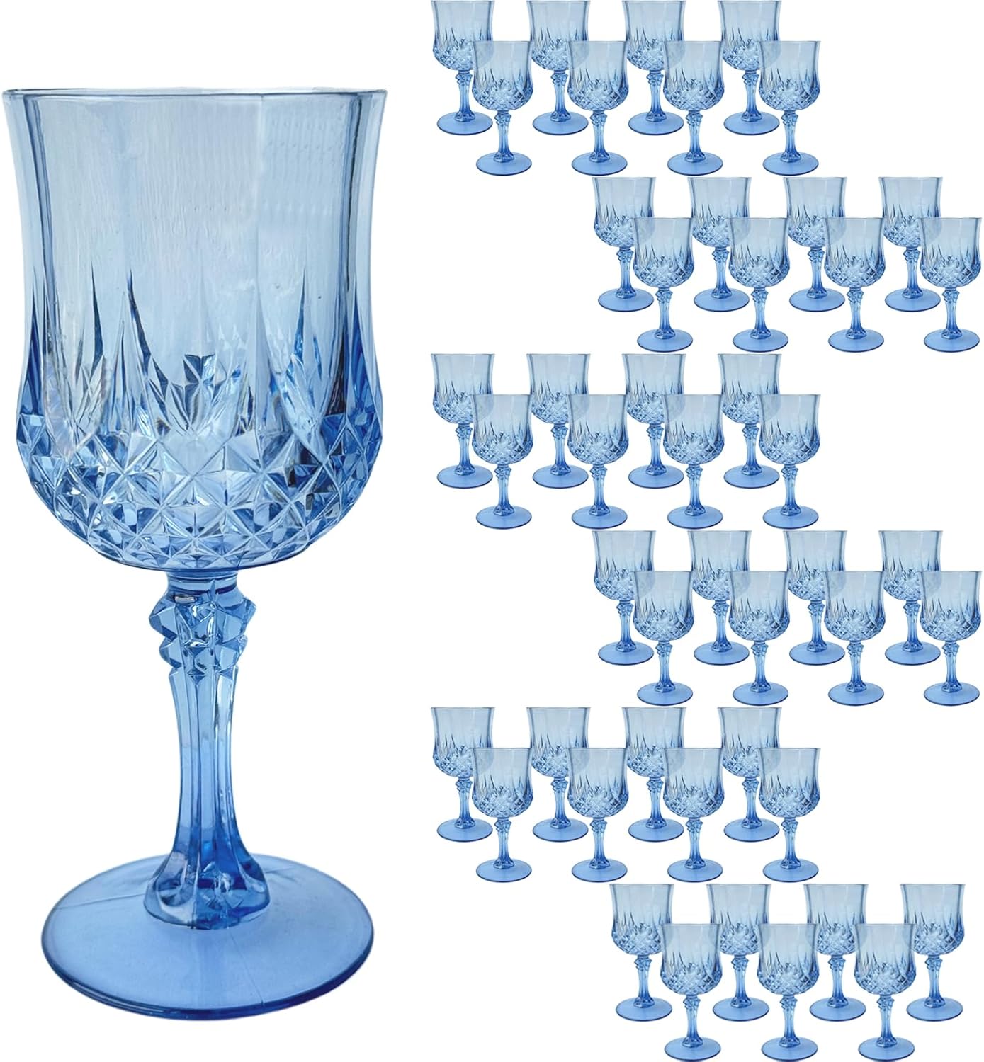48 PCS Blue Plastic Wine Glasses for Elegant Parties and Events