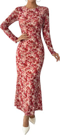 Wedding Guest Dresses for Women Floral Mesh Maxi Dress - 2025 Fall