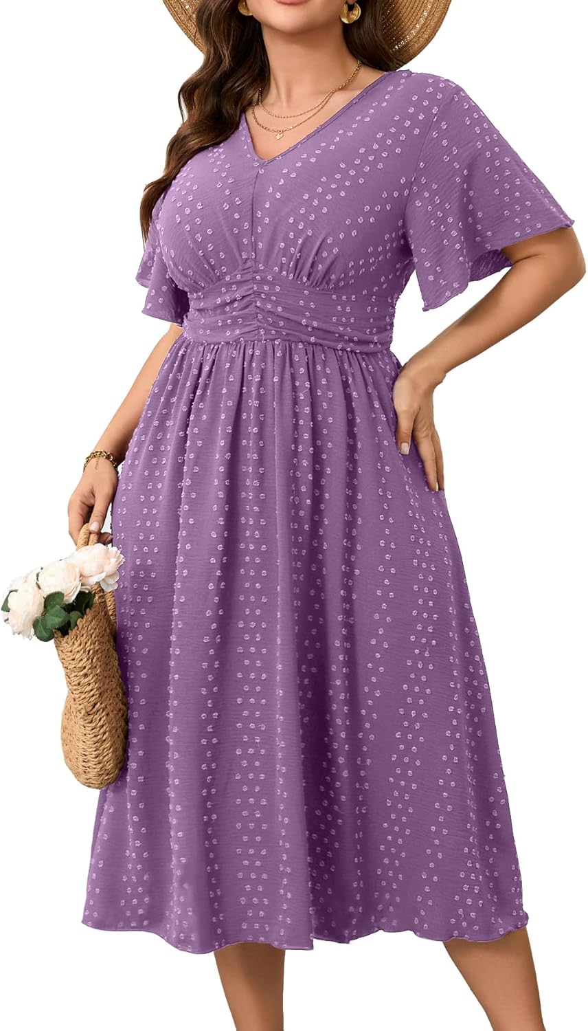 Plus Size Maxi Dress for Women with V Neck and Short Sleeves