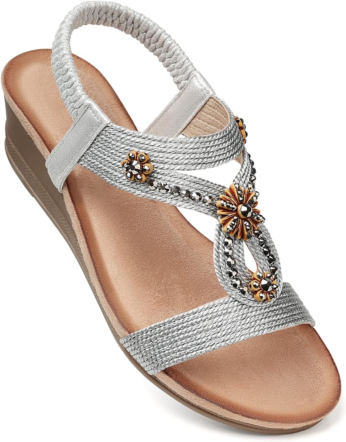 Womens Wedge Sandals with Flower Design for Summer Comfort