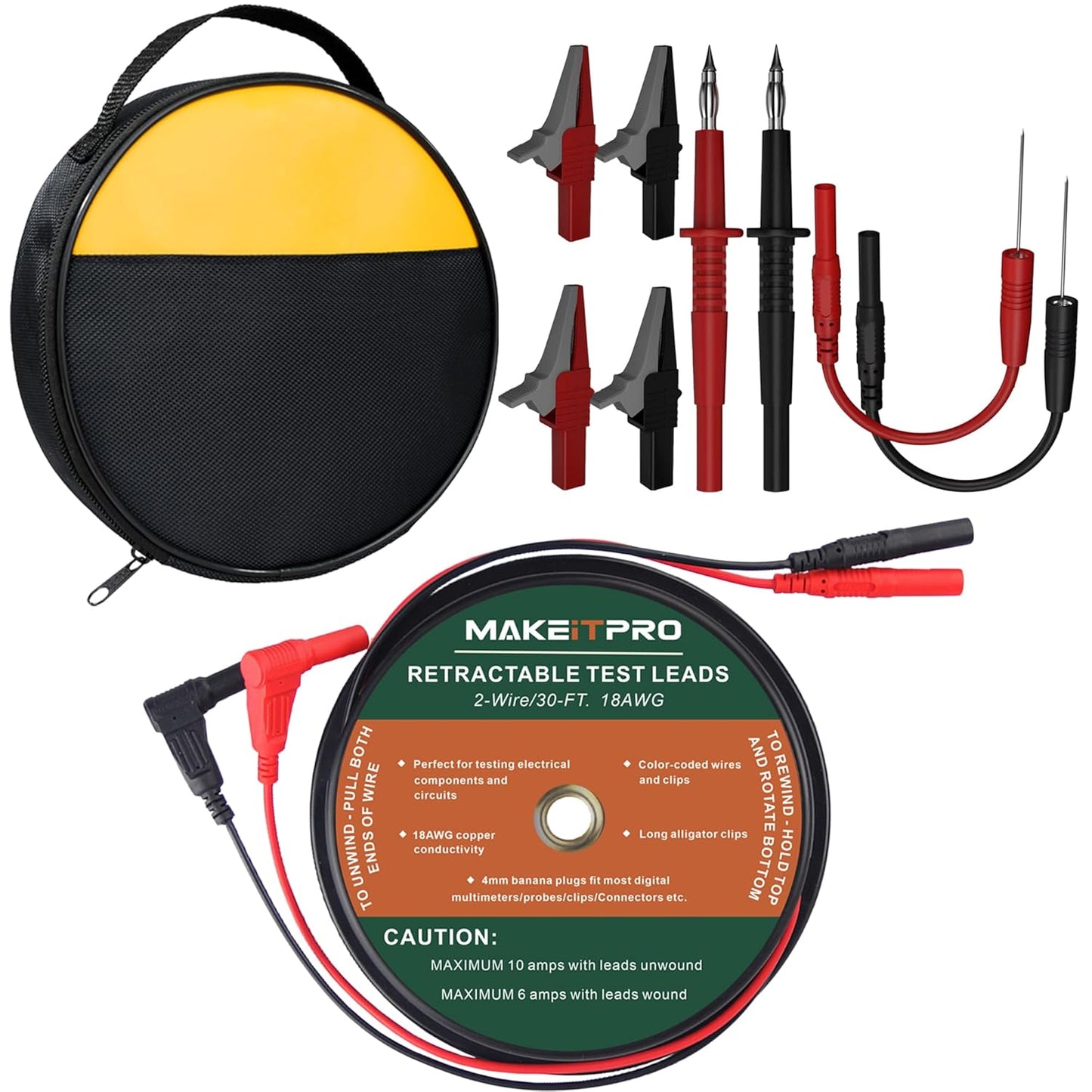 30FT Retractable Test Leads with Alligator Clips for Testing