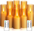 Flickering Flameless Candles Pack of 9 Gold - Remote & Timer