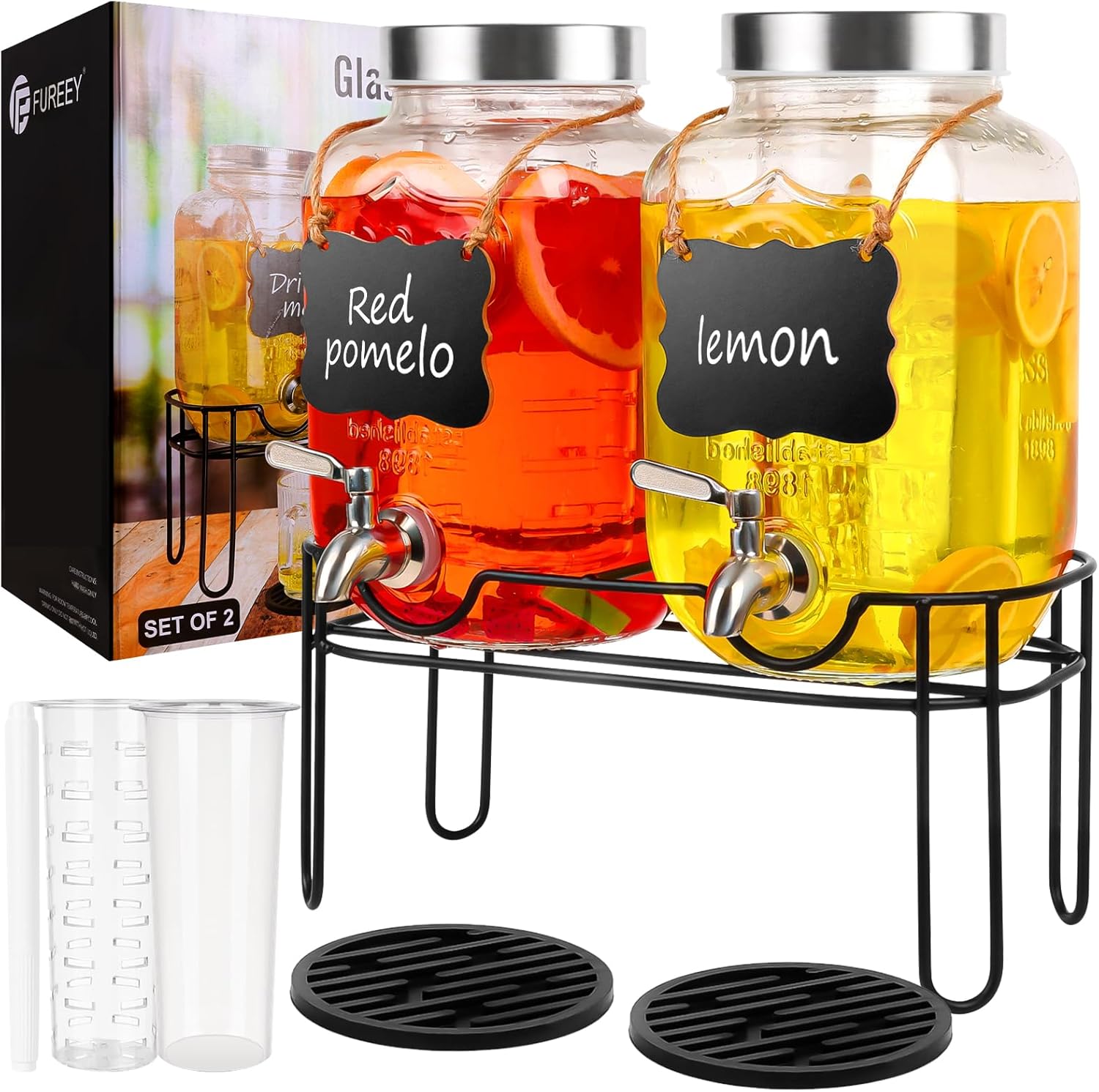 2PACK Glass Drink Dispensers for Parties with Stainless Steel Spigot