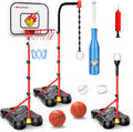 Kids Adjustable 4 in 1 Basketball Hoop and T Ball Set for Toddlers