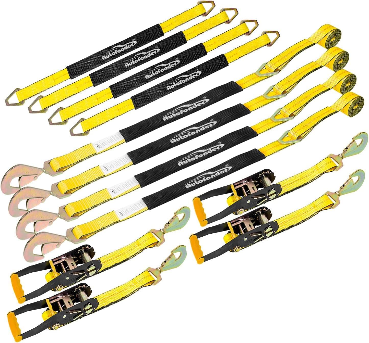 Heavy Duty Adjustable Car Tie Down Kit with Snap Hooks for Safety