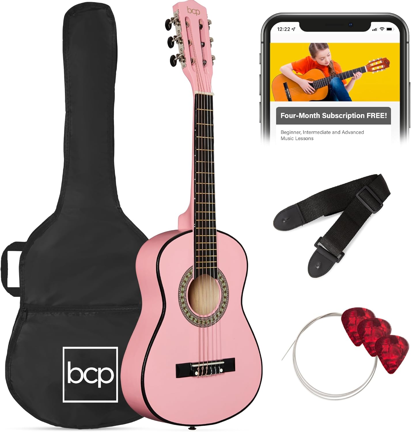 Kids Acoustic Guitar Starter Kit - Pink Fun!