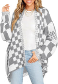 Womens Checkered Sweater Color Block Plaid Cardigan (Style W3CZ)