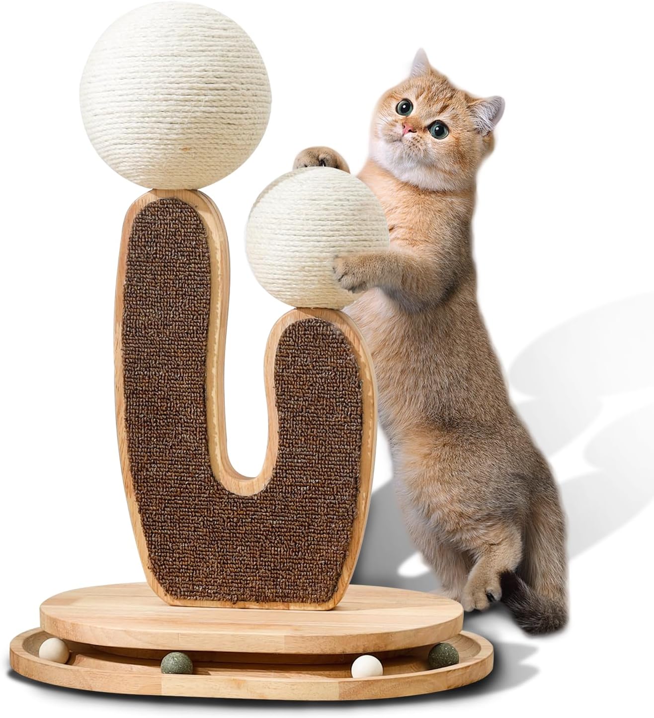 Cactus-Shaped Cat Scratching Post with Interactive Toy Balls
