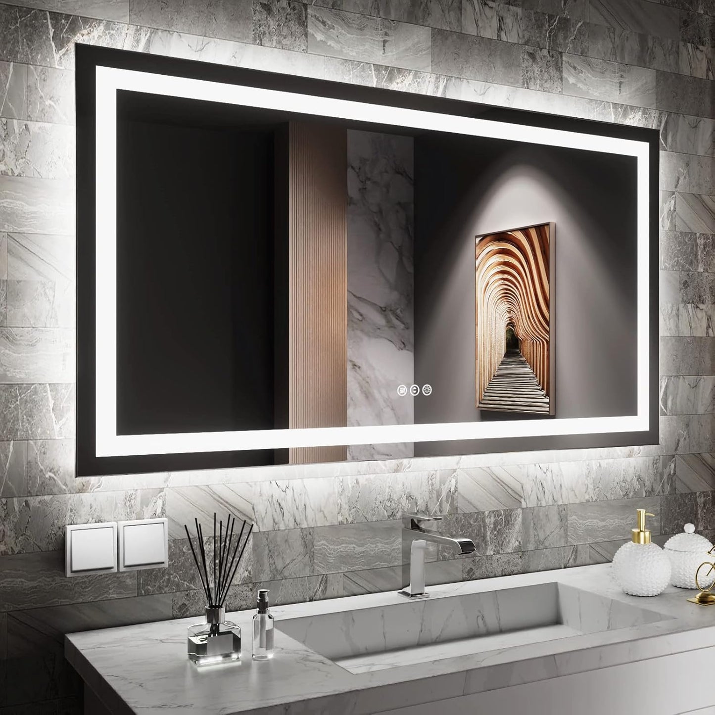 Amorho LED Bathroom Mirror with Front Light and Backlit Design