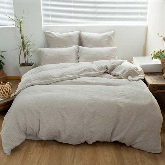 100% Linen Duvet Cover Set for California King - Soft & Breathable