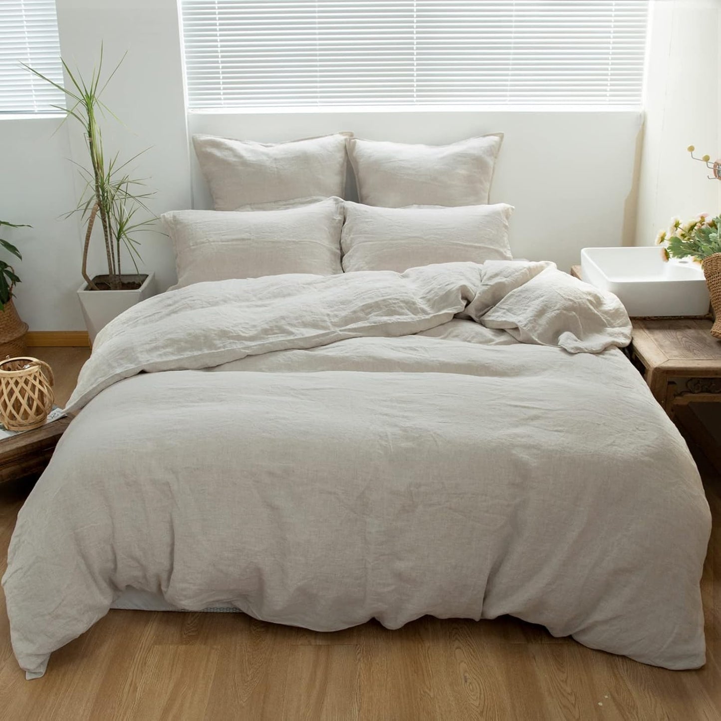 100% Linen Duvet Cover Set for Twin Bed - Soft and Breathable